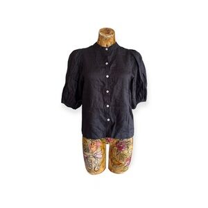 Lanhtropy black linen top short sleeve XS